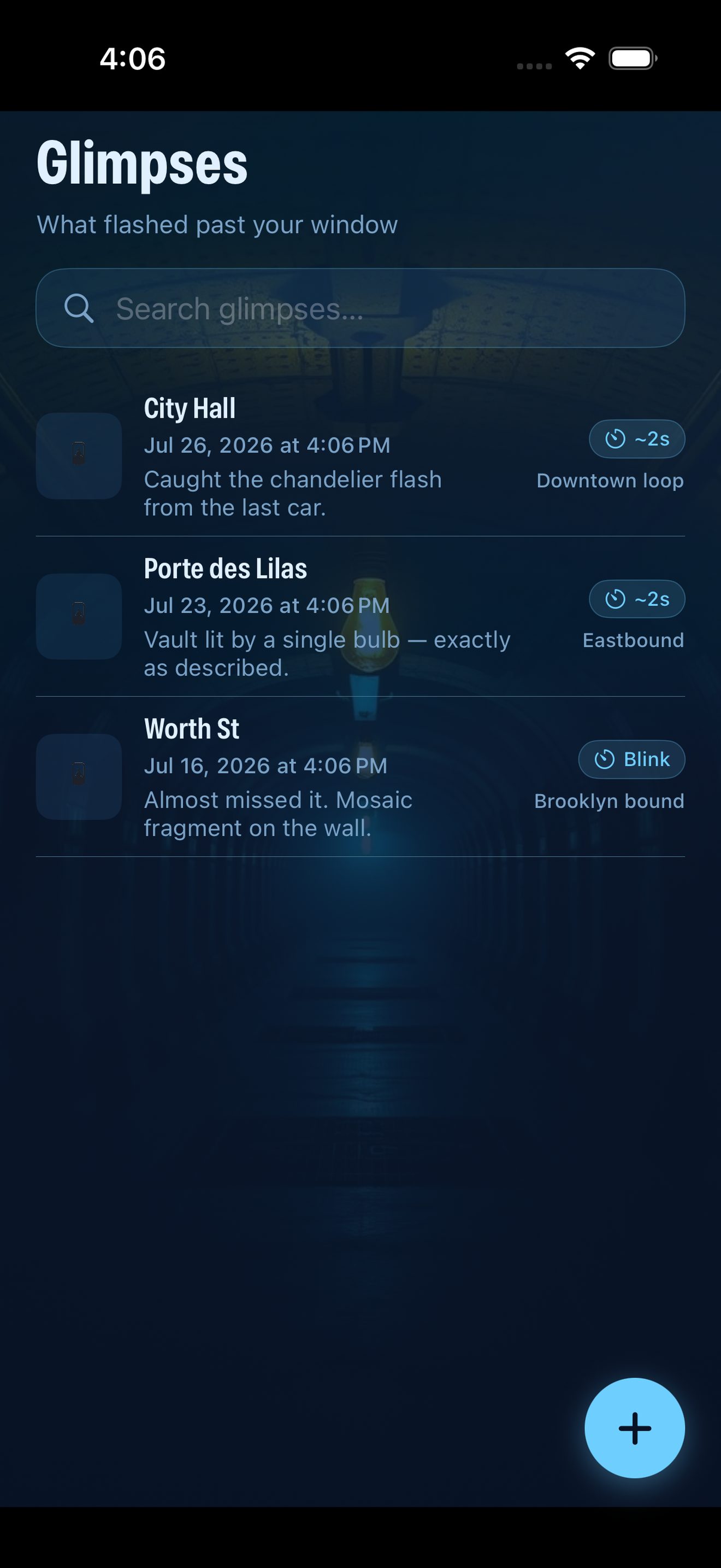 Glimpses timeline
